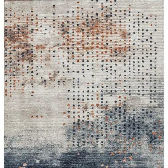 Linen And Navy Blue Geometric Washable Indoor Outdoor Area Rug Photo 1