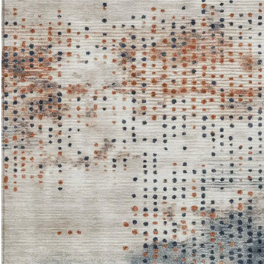 Linen And Navy Blue Geometric Washable Indoor Outdoor Area Rug Photo 9