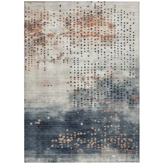 Linen And Navy Blue Geometric Washable Indoor Outdoor Area Rug Photo 1