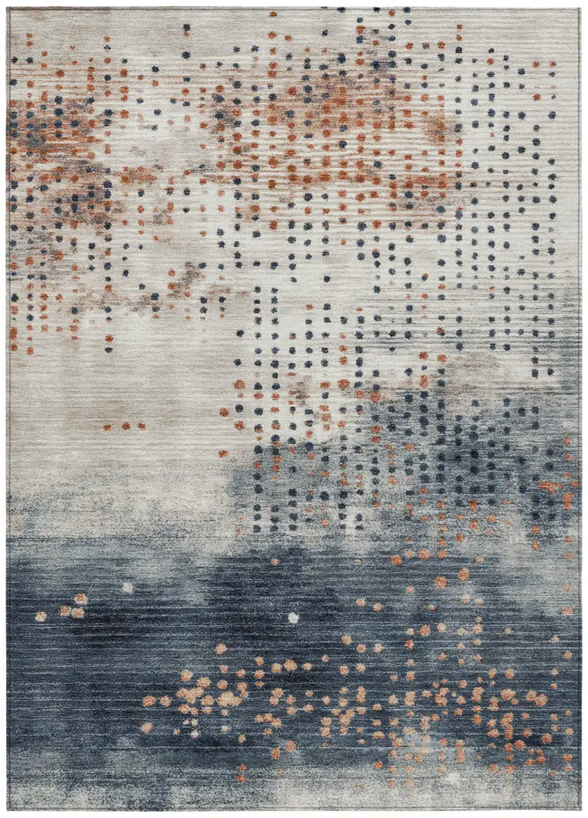 Linen And Navy Blue Geometric Washable Indoor Outdoor Area Rug Photo 1