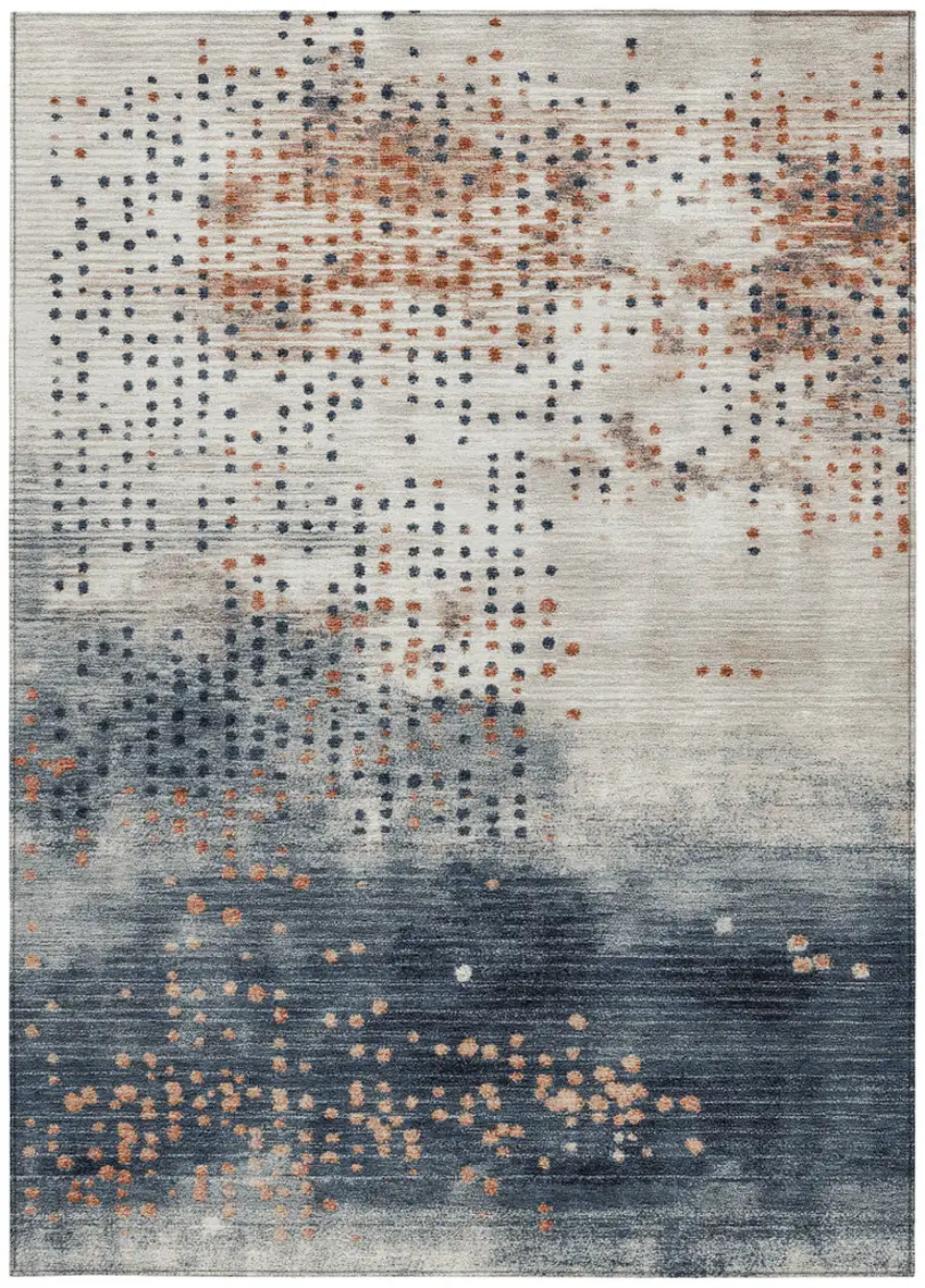 Linen And Navy Blue Geometric Washable Indoor Outdoor Area Rug Photo 9