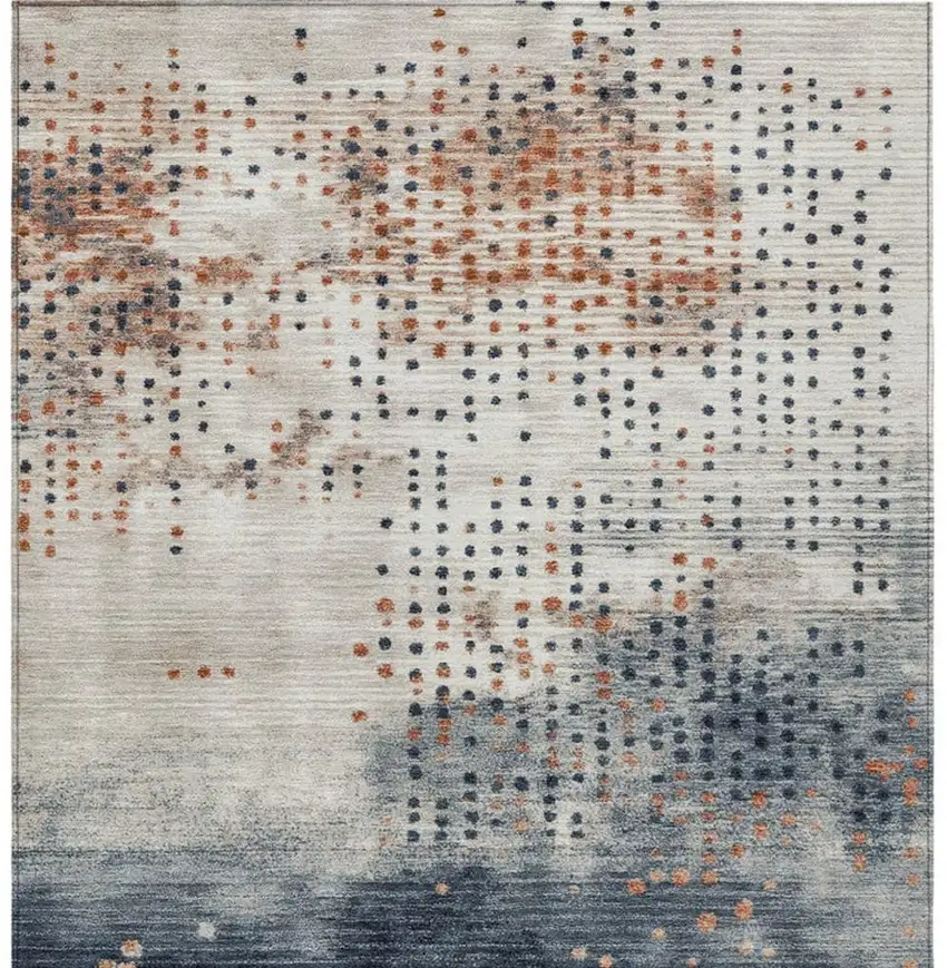 Linen And Navy Blue Geometric Washable Indoor Outdoor Area Rug Photo 4