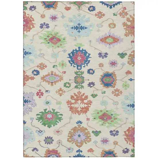 Linen And Navy Blue Oriental Washable Indoor Outdoor Area Rug Photo 2