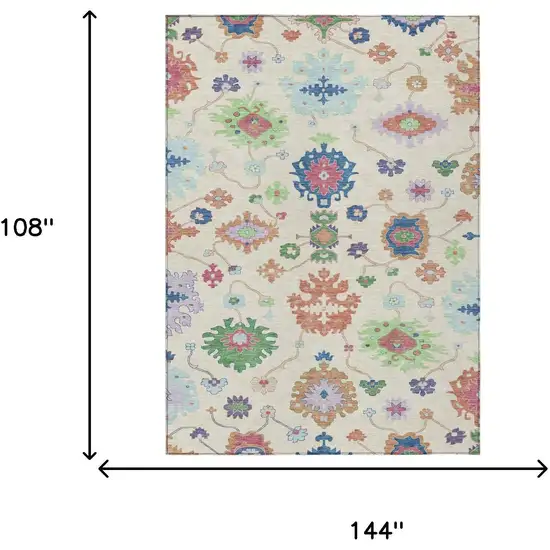 Linen And Navy Blue Oriental Washable Indoor Outdoor Area Rug Photo 7