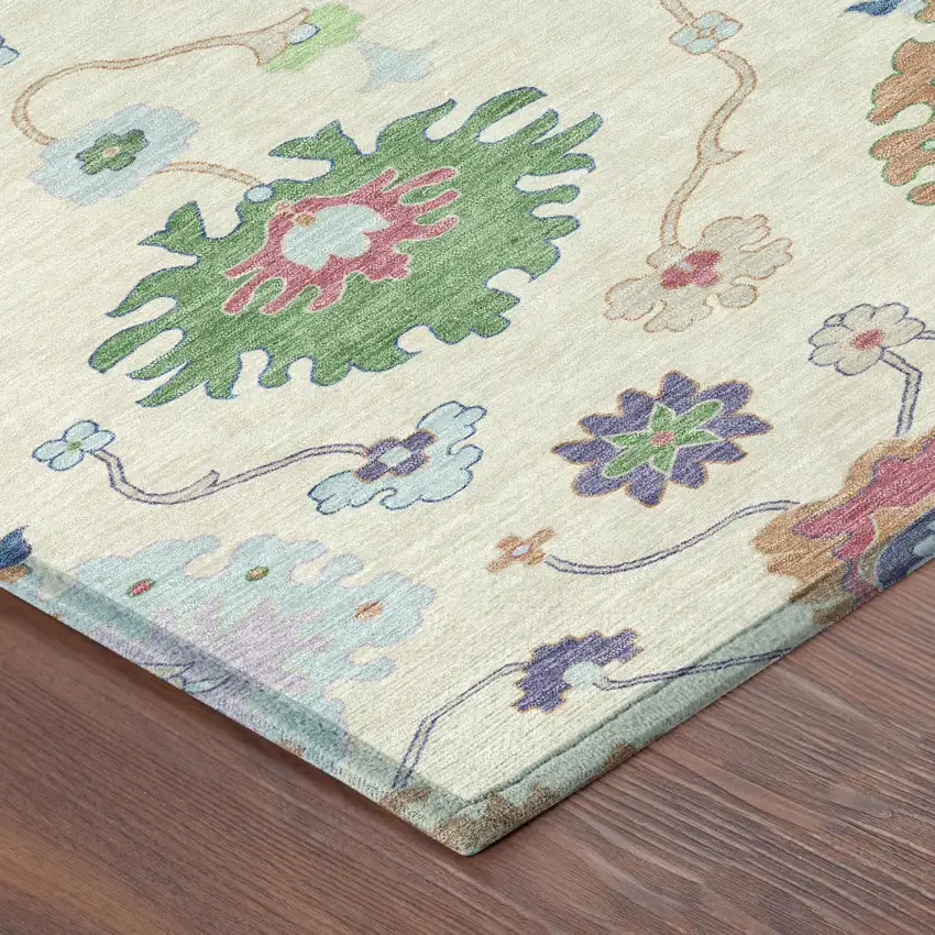 Linen And Navy Blue Oriental Washable Indoor Outdoor Area Rug Photo 5
