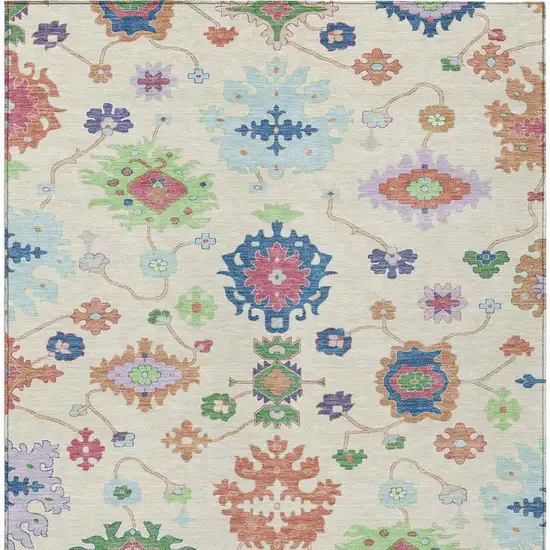 Linen And Navy Blue Oriental Washable Indoor Outdoor Area Rug Photo 4