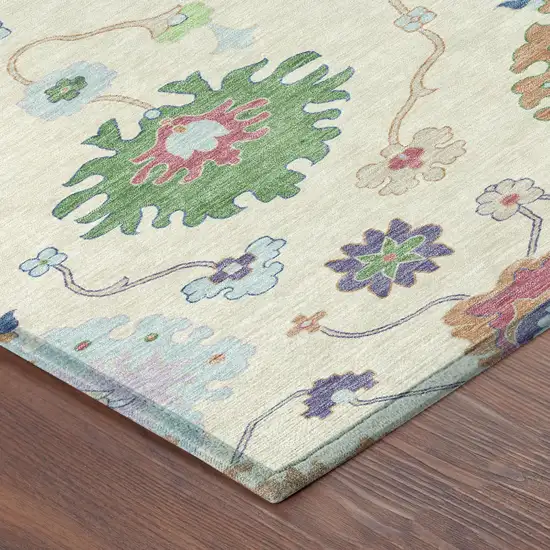 Linen And Navy Blue Oriental Washable Indoor Outdoor Area Rug Photo 5