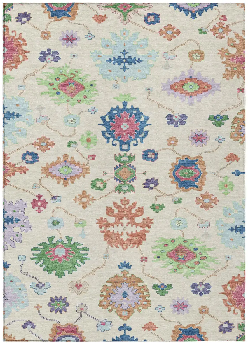 Linen And Navy Blue Oriental Washable Indoor Outdoor Area Rug Photo 2