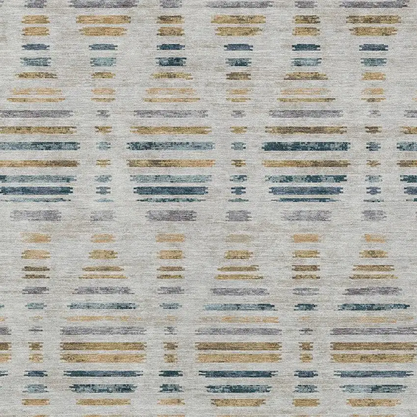 Linen And Navy Blue Striped Washable Indoor Outdoor Area Rug Photo 6