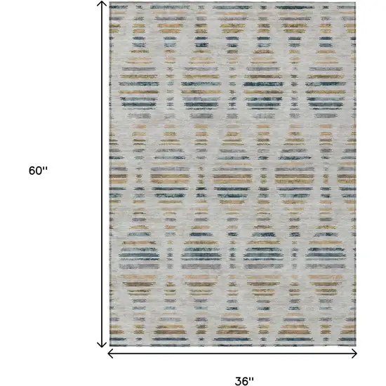 Linen And Navy Blue Striped Washable Indoor Outdoor Area Rug Photo 9
