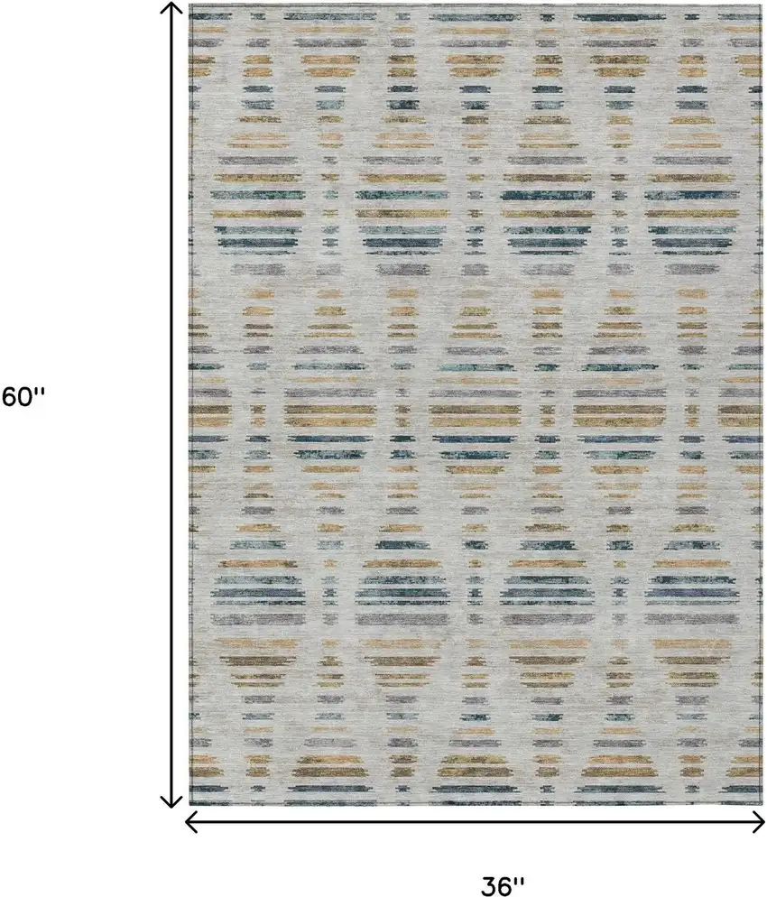 Linen And Navy Blue Striped Washable Indoor Outdoor Area Rug Photo 9