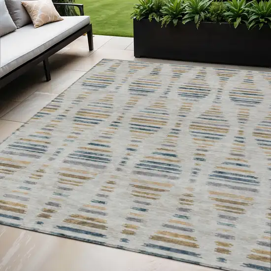 Linen And Navy Blue Striped Washable Indoor Outdoor Area Rug Photo 2
