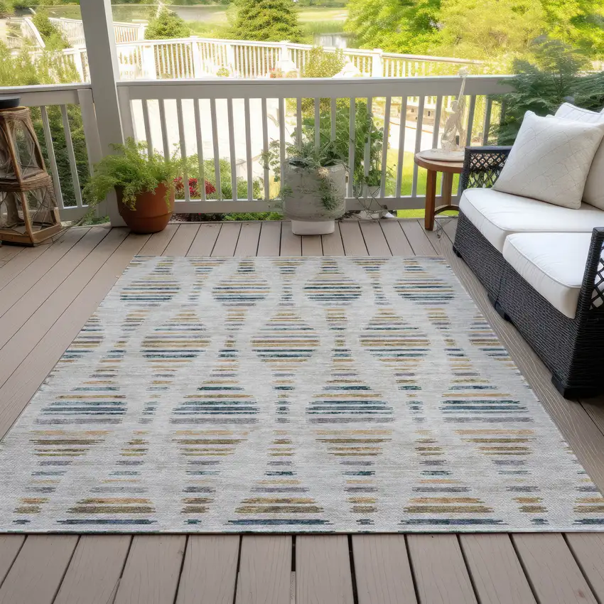Linen And Navy Blue Striped Washable Indoor Outdoor Area Rug Photo 8