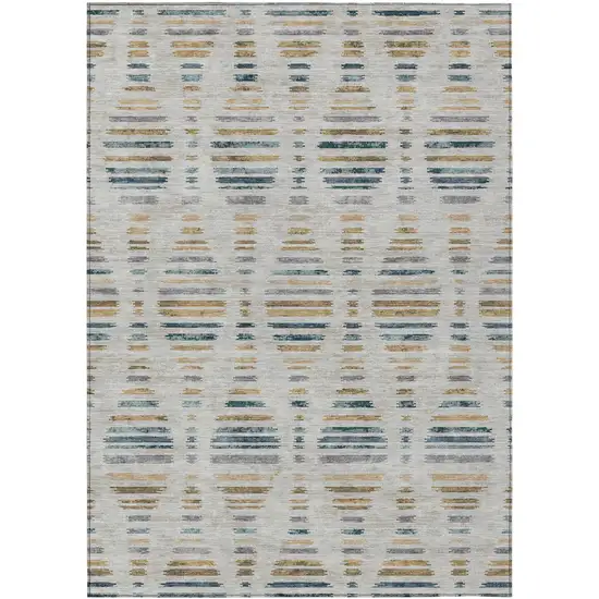 Linen And Navy Blue Striped Washable Indoor Outdoor Area Rug Photo 1