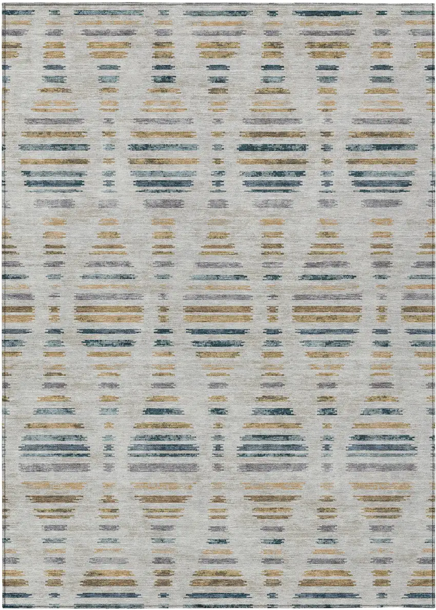 Linen And Navy Blue Striped Washable Indoor Outdoor Area Rug Photo 1