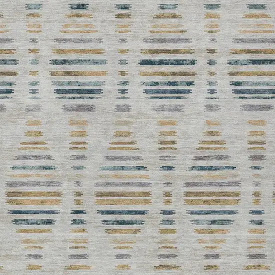 Linen And Navy Blue Striped Washable Indoor Outdoor Area Rug Photo 7