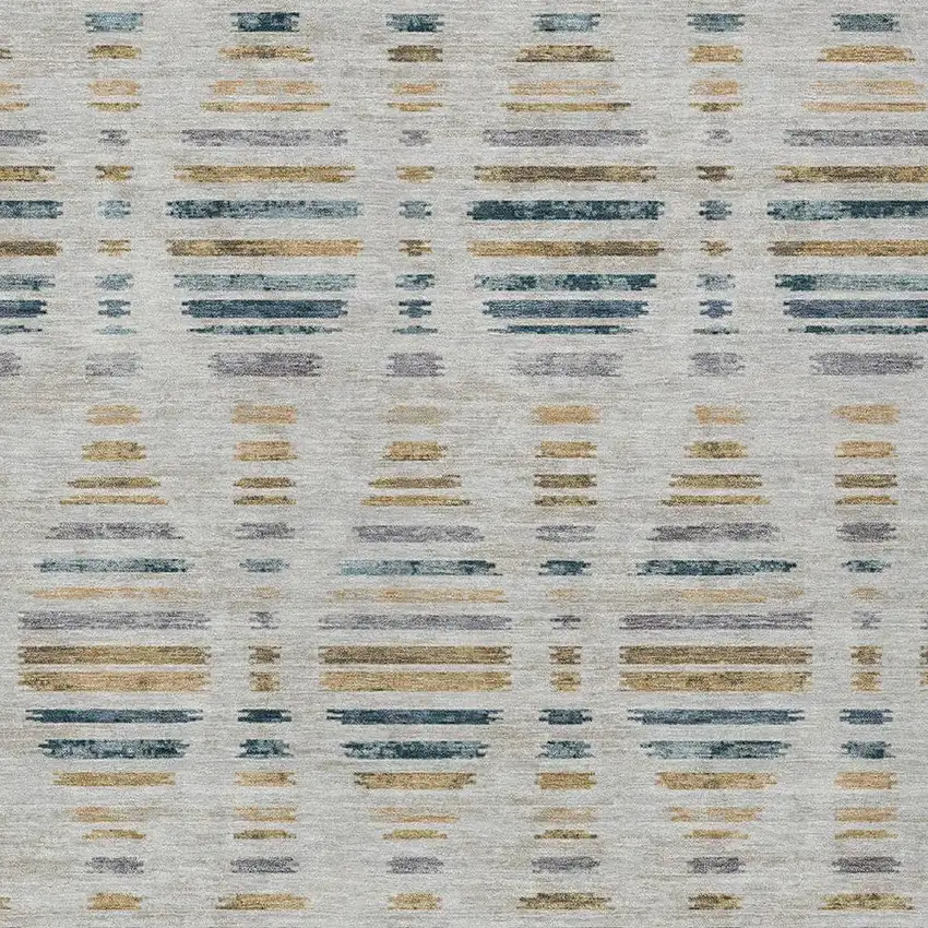 Linen And Navy Blue Striped Washable Indoor Outdoor Area Rug Photo 7