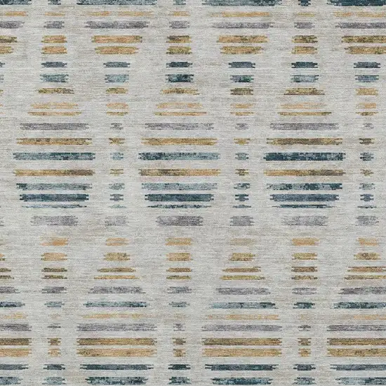 Linen And Navy Blue Striped Washable Indoor Outdoor Area Rug Photo 3