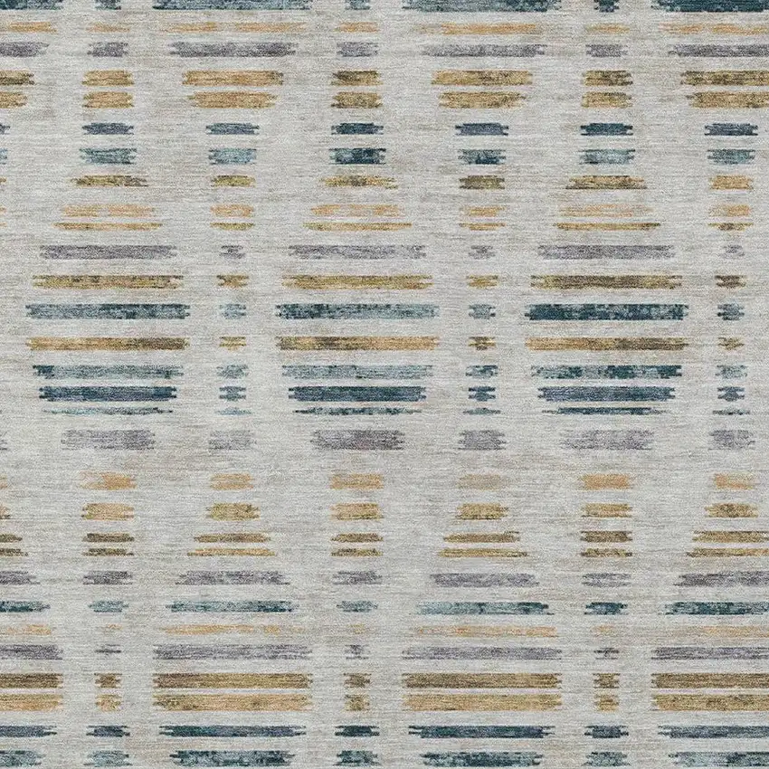 Linen And Navy Blue Striped Washable Indoor Outdoor Area Rug Photo 3