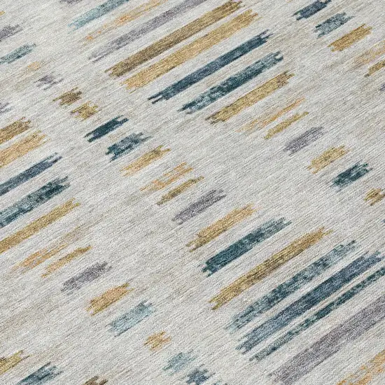 Linen And Navy Blue Striped Washable Indoor Outdoor Area Rug Photo 9