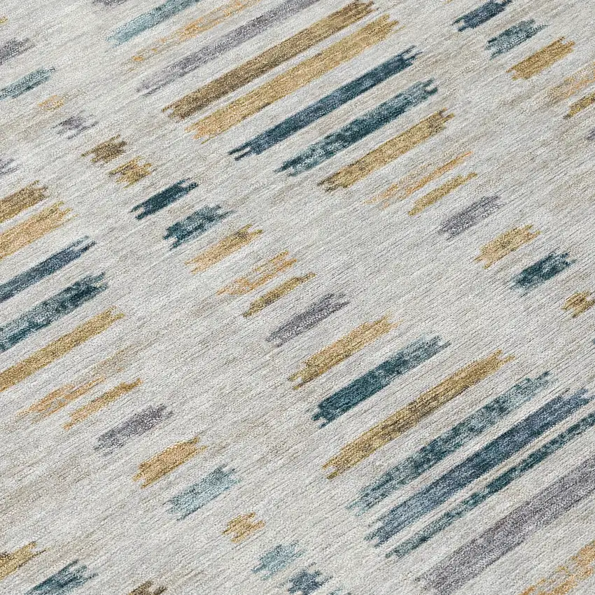 Linen And Navy Blue Striped Washable Indoor Outdoor Area Rug Photo 9