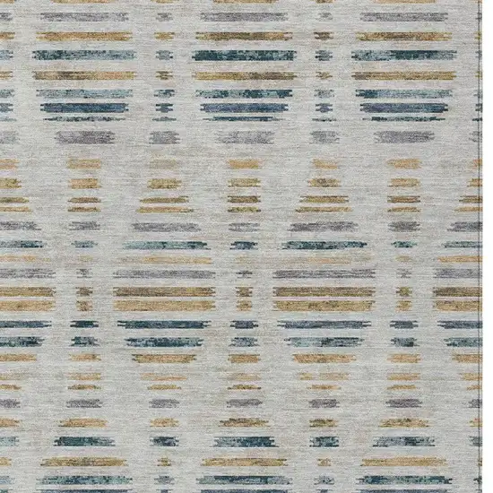 Linen And Navy Blue Striped Washable Indoor Outdoor Area Rug Photo 3