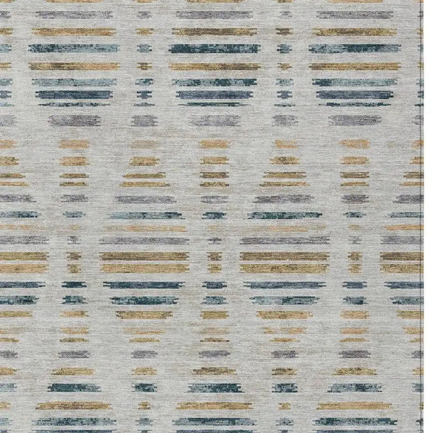 Linen And Navy Blue Striped Washable Indoor Outdoor Area Rug Photo 3