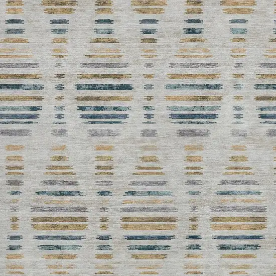 Linen And Navy Blue Striped Washable Indoor Outdoor Area Rug Photo 3