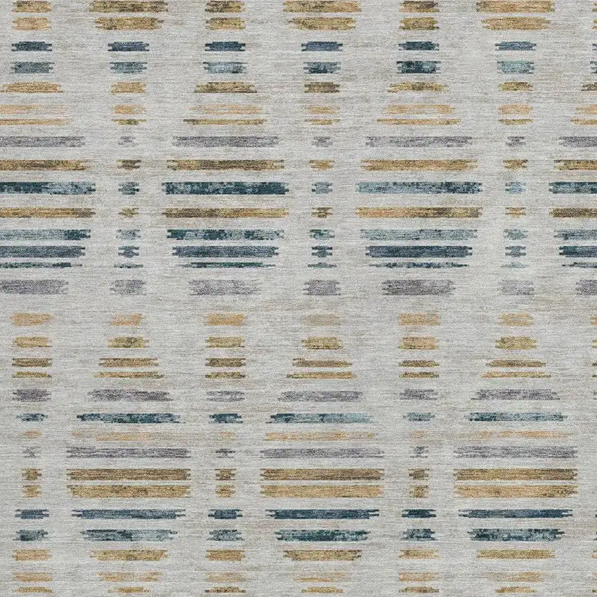 Linen And Navy Blue Striped Washable Indoor Outdoor Area Rug Photo 3