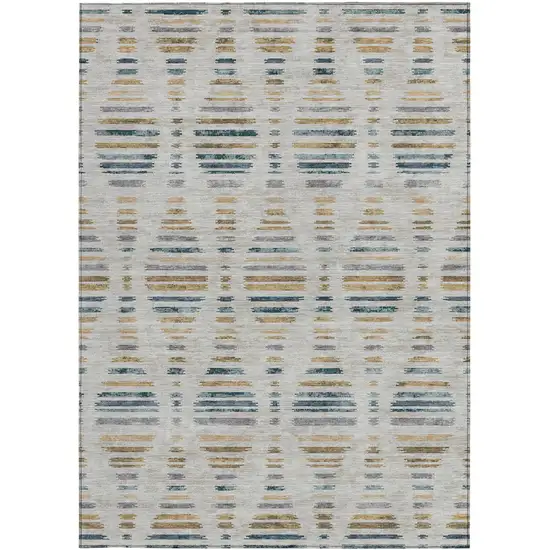 Linen And Navy Blue Striped Washable Indoor Outdoor Area Rug Photo 1