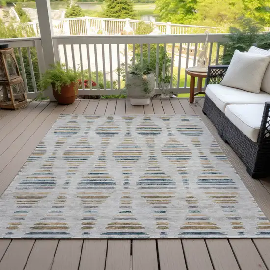 Linen And Navy Blue Striped Washable Indoor Outdoor Area Rug Photo 7