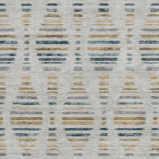 Linen And Navy Blue Striped Washable Indoor Outdoor Area Rug Photo 3