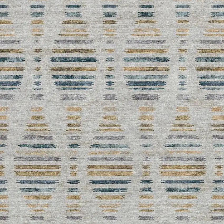 Linen And Navy Blue Striped Washable Indoor Outdoor Area Rug Photo 3