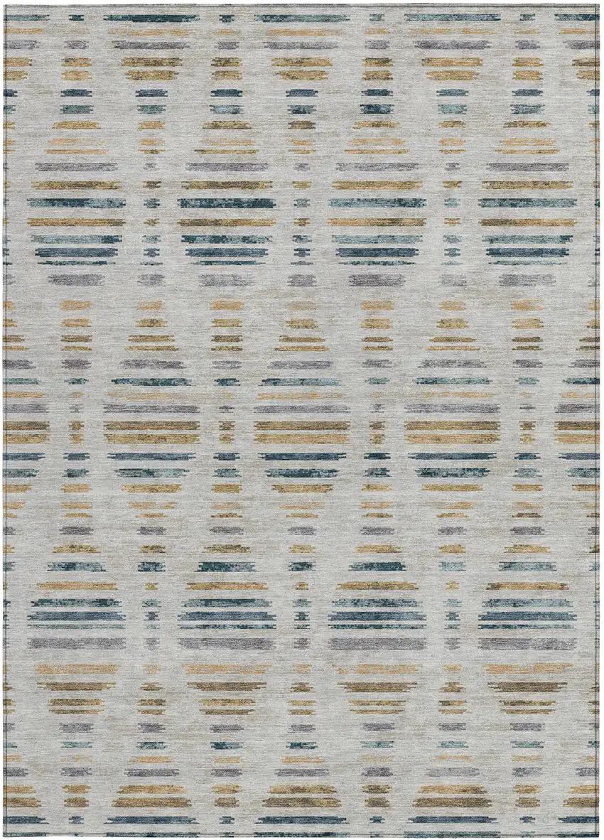 Linen And Navy Blue Striped Washable Indoor Outdoor Area Rug Photo 1