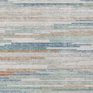 Photo of Linen And Pale Aqua Striped Washable Indoor Outdoor Area Rug