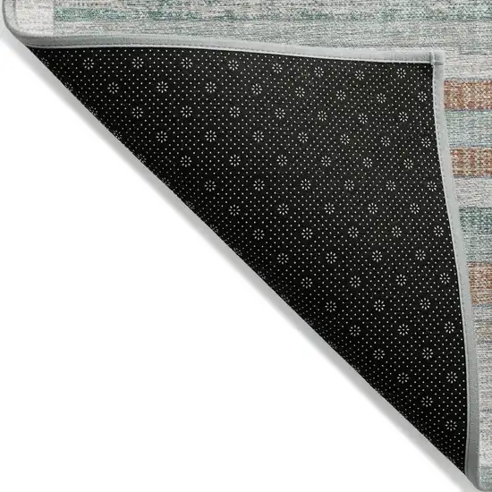 Linen And Pale Aqua Striped Washable Indoor Outdoor Area Rug Photo 7