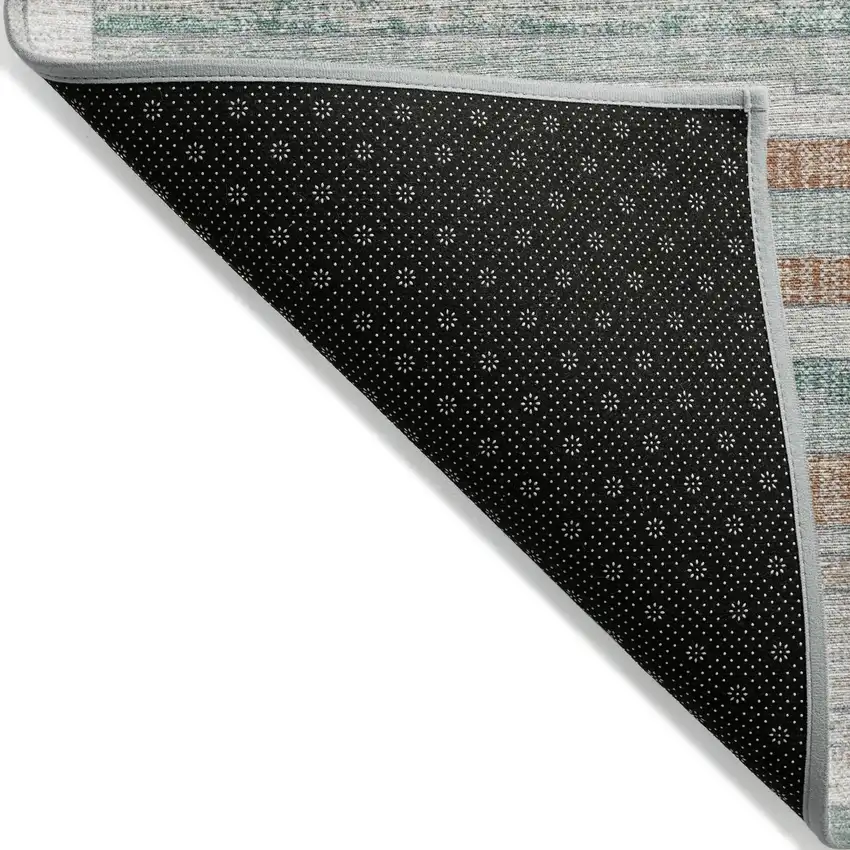 Linen And Pale Aqua Striped Washable Indoor Outdoor Area Rug Photo 7