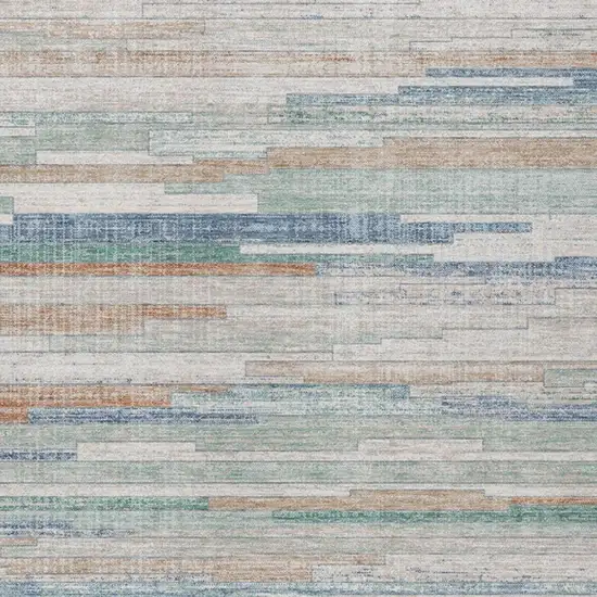 Linen And Pale Aqua Striped Washable Indoor Outdoor Area Rug Photo 1