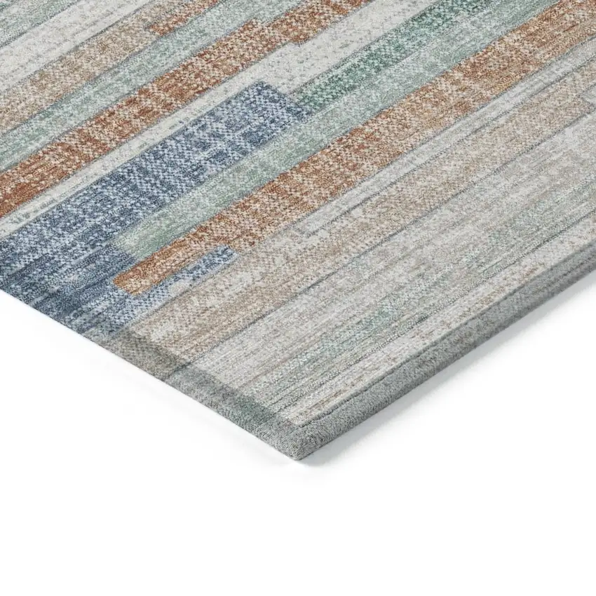 Linen And Pale Aqua Striped Washable Indoor Outdoor Area Rug Photo 9