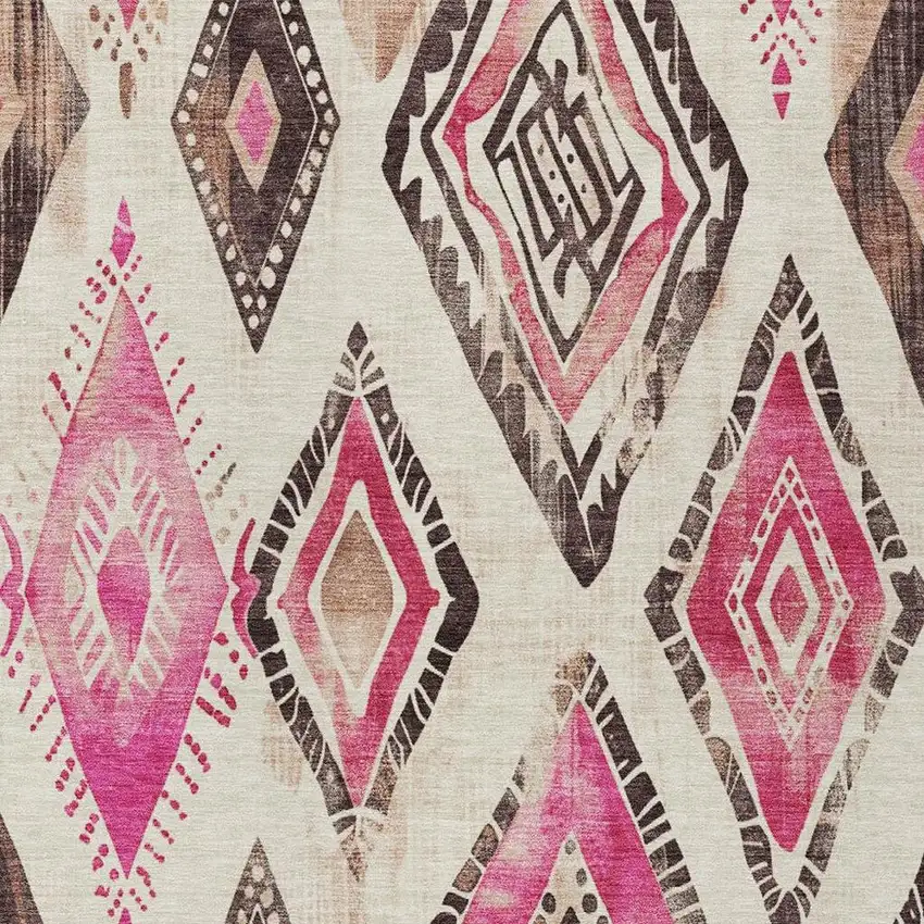 Linen And Pink Aztec Washable Indoor Outdoor Area Rug Photo 4