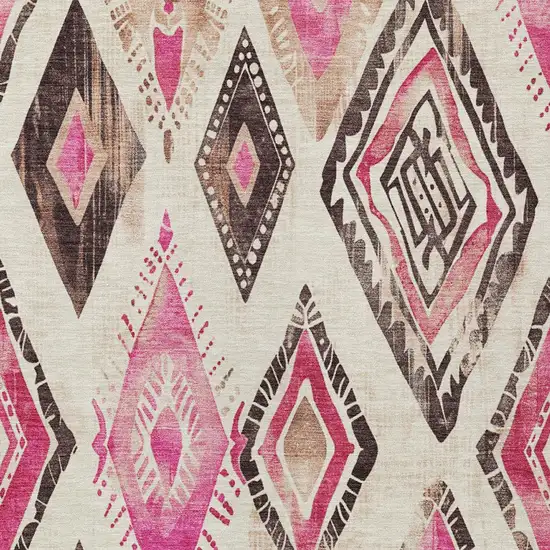 Linen And Pink Aztec Washable Indoor Outdoor Area Rug Photo 9