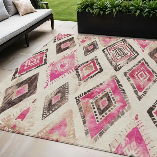 Linen And Pink Aztec Washable Indoor Outdoor Area Rug Photo 2