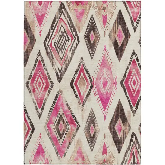 Linen And Pink Aztec Washable Indoor Outdoor Area Rug Photo 3