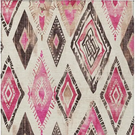 Linen And Pink Aztec Washable Indoor Outdoor Area Rug Photo 4
