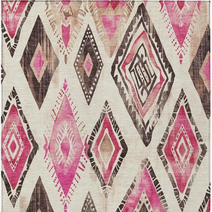 Linen And Pink Aztec Washable Indoor Outdoor Area Rug Photo 4