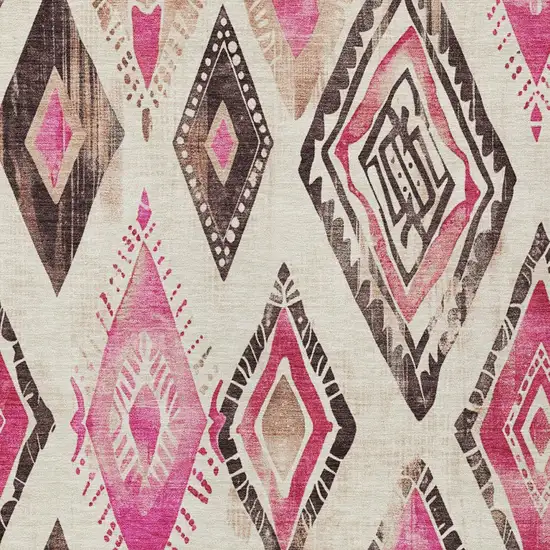 Linen And Pink Aztec Washable Indoor Outdoor Area Rug Photo 9