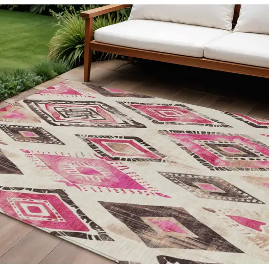 Linen And Pink Aztec Washable Indoor Outdoor Area Rug Photo 2