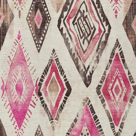 Linen And Pink Aztec Washable Indoor Outdoor Area Rug Photo 4