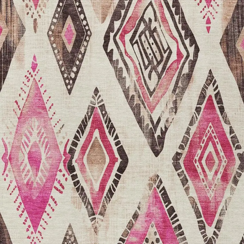Linen And Pink Aztec Washable Indoor Outdoor Area Rug Photo 4