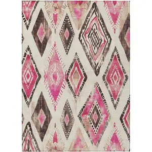 Photo of Linen And Pink Aztec Washable Indoor Outdoor Area Rug